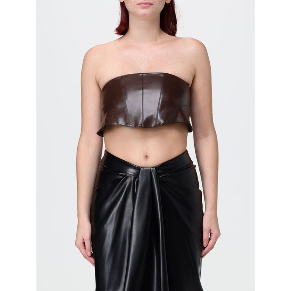 Hanita Women Hanita Cropped Faux Leather Bandeau Top With Woven Straps